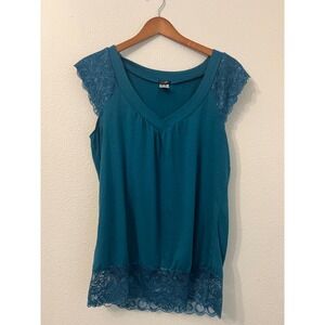 Maurices Teal Blue Lace Trim Sleeveless V Neck Top - Women's